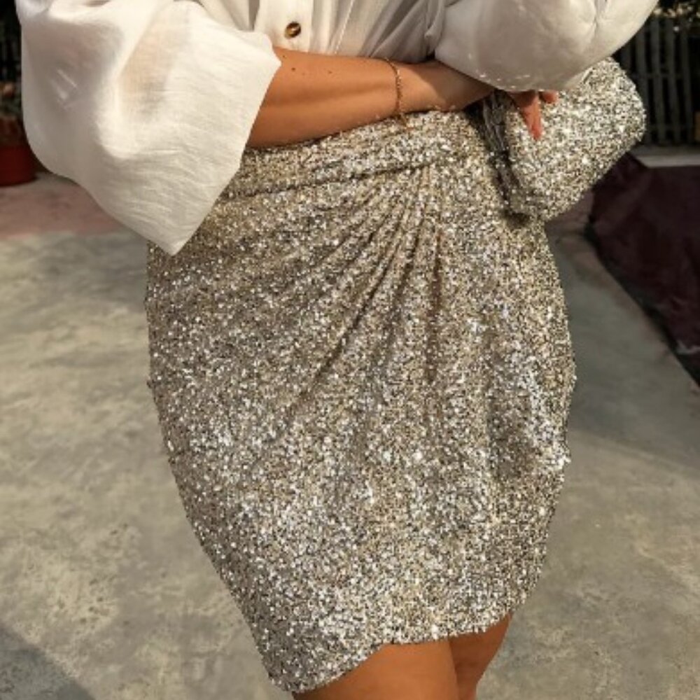 Never Fully Dressed Sparkling Silver Sequin Mini‎ Jaspre Skirt SZ 12 NWT
